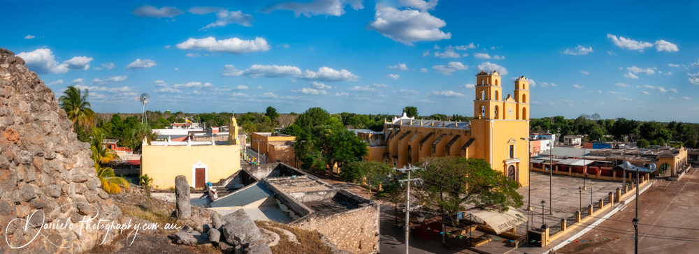 Acanceh A Panoramic view from the ancient Mayan stepped pyramid, Mexico